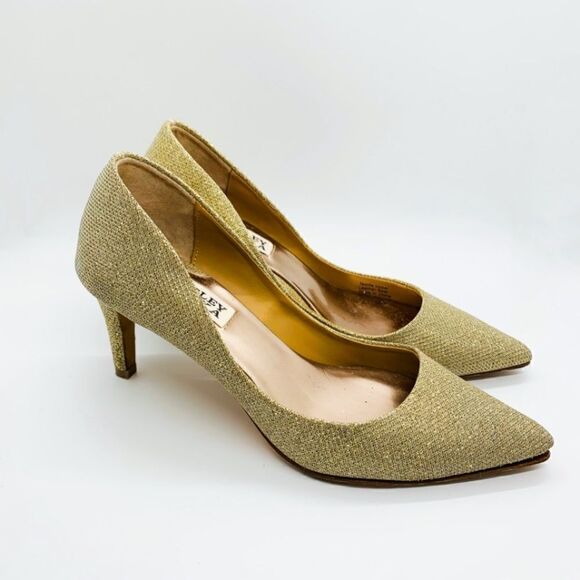 Badgley Mischka Gold Glitter Heels - Picture 1 of 5